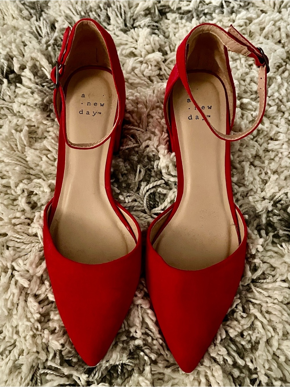 A New Day Red Pointed Toe Ankle Strap Block Heels (Size 6.5)